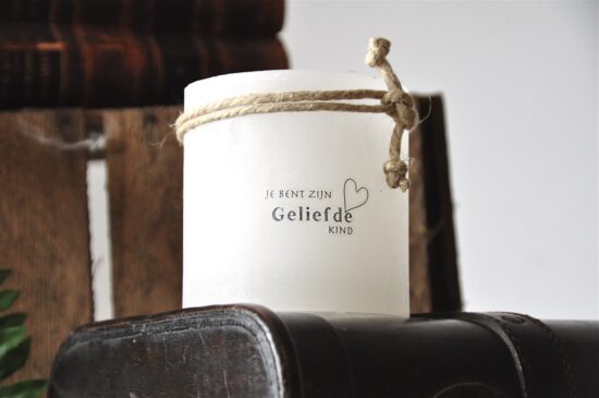 Windlicht S "Je bent zijn geliefde kind" Ivoor