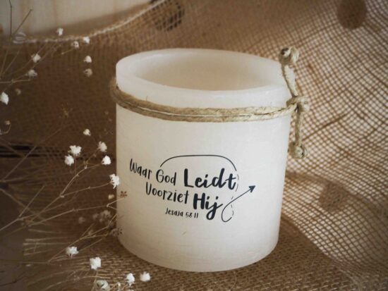 Windlicht S "Waar God leidt, voorziet Hij" Ivoor