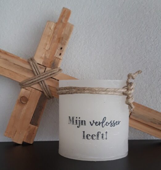 Windlicht S - Mijn Verlosser leeft - Ivoor