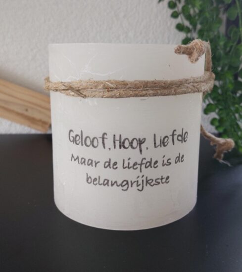 Windlicht S - Geloof Hoop Liefde, maar de liefde is de belangrijkste