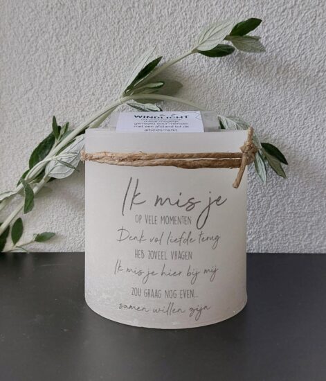 Windlicht S Ik mis je... - Ivoor