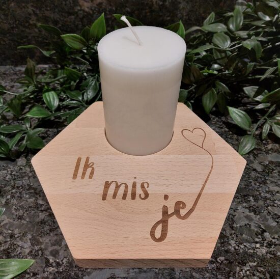 Nordic stompkaarshouder Ik mis je, incl. kaars