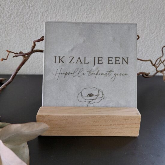 Rustieke tegeltje  grijs - Ik zal je een hoopvolle toekomst geven (incl. houder)