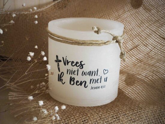 Windlicht S "Vrees niet want Ik ben met u" Ivoor