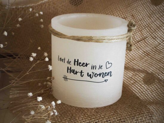 Windlicht S "Laat de Heer in je hart wonen" Ivoor