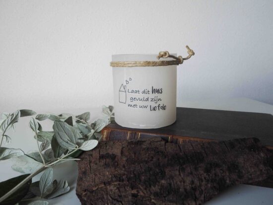 Windlicht S - Laat dit huis gevuld zijn met Uw liefde - Ivoor