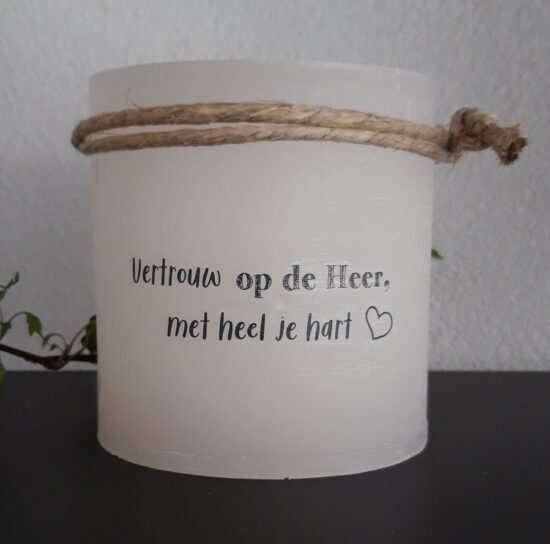 Windlicht S - Vertrouw op de Heer met heel je hart - Ivoor