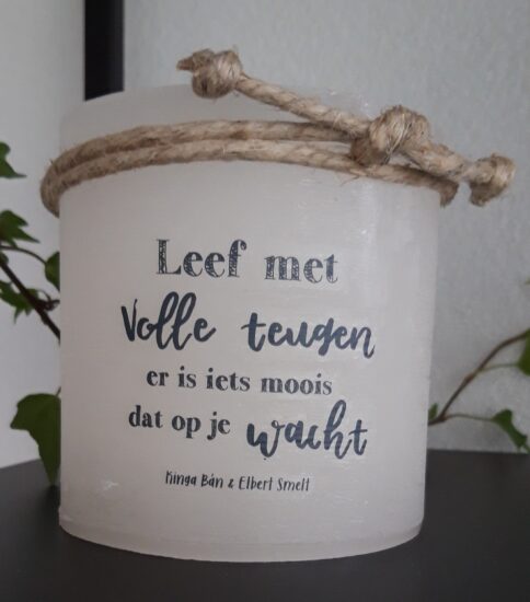 Windlicht S - Leef met volle teugen - Ivoor