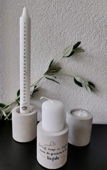 Kaarsenstandaard rustiek - Geloof, hoop en liefde (incl. mini stompkaars)