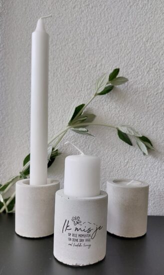 Kaarsenstandaard rustiek - Ik mis je...(incl. mini stompkaars)