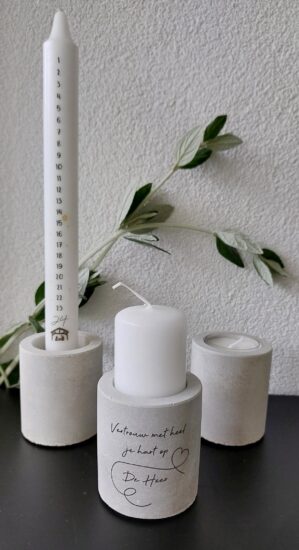 Kaarsenstandaard rustiek - Vertrouw met heel je hart...(incl. mini stompkaars)