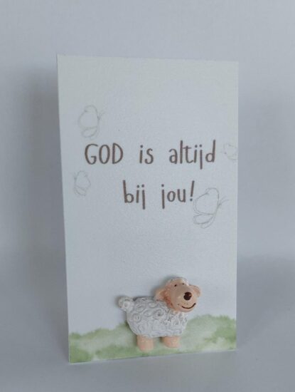 Wenskaarthouder magneet schaap - God is altijd bij jou!