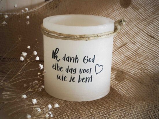 Windlicht S "Ik dank God elke dag voor wie je bent" Ivoor