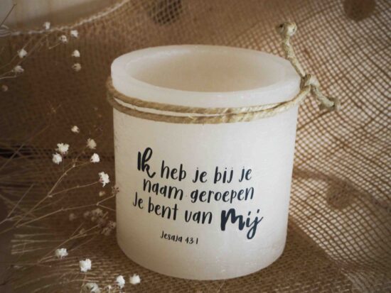 Windlicht S "Ik heb je bij je naam geroepen" Ivoor