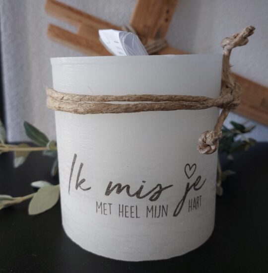 Windlicht S Ik mis je met heel mijn hart