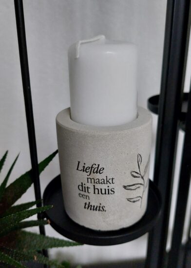 Kaarsenstandaard rustiek - Liefde maakt dit huis.. (incl. mini stompkaars)