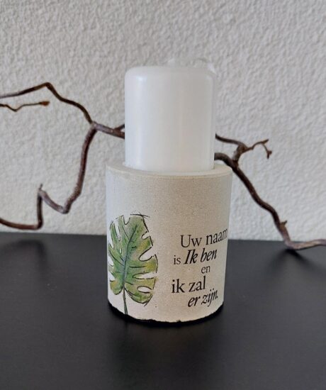 Kaarsenstandaard rustiek - Uw naam is Ik ben.. (incl. mini stompkaars)