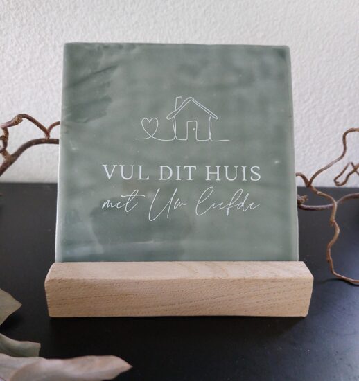 Rustieke tegel groen - Vul dit huis met Uw liefde (incl. houder)