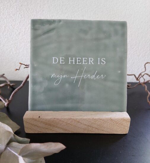 Rustieke tegel groen - De Heer is mijn Herder  (incl. houder)