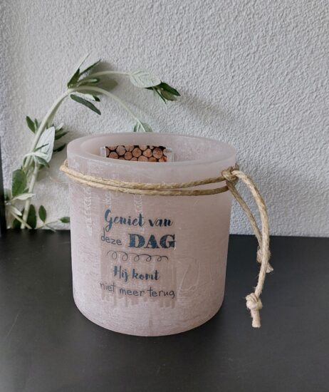 Windlicht M Geniet van deze dag, hij komt niet meer terug, Taupe