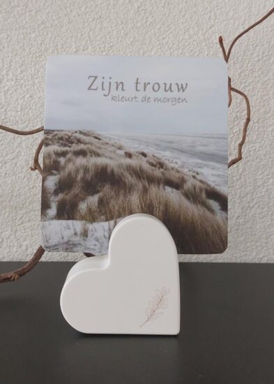 Wenskaarthouder hart - Zijn trouw kleurt de morgen