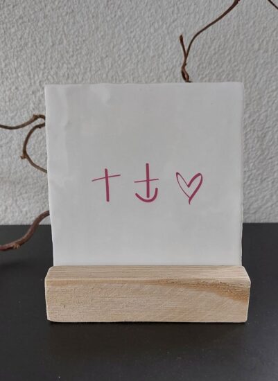 Rustieke tegeltje  wit - GHL tekens oud roze (incl. houder)
