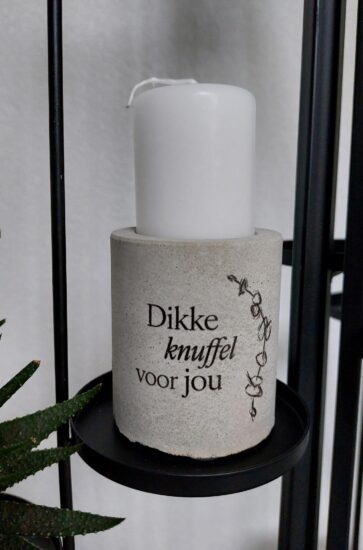 Kaarsenstandaard rustiek - Dikke knuffel voor jou (incl. mini stompkaars)