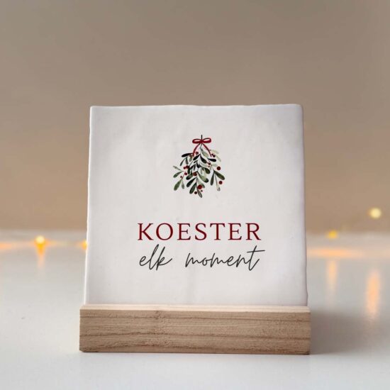 Rustieke tegel wit Kerst  - Koester elk moment  (incl. houder)