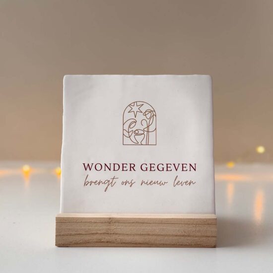 Rustieke tegel wit Kerst  - Wonder gegeven.. (incl. houder)