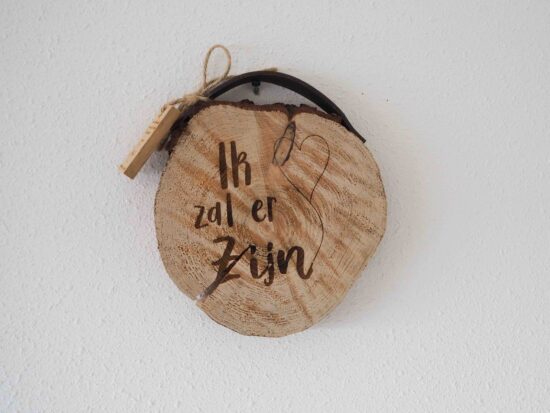 Boomschijf met leren band "Ik zal er zijn"