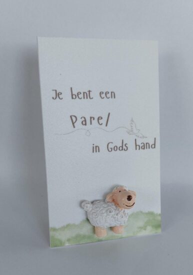 Wenskaarthouder magneet schaap - Je bent een parel..