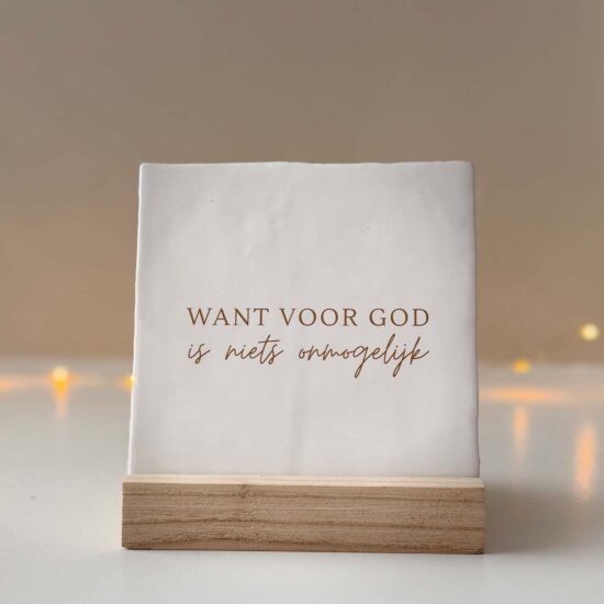 Rustieke tegel wit -Want voor Gods is niets onmogelijk (incl. houder)